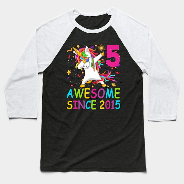 Kids 5 Years Old 5th Birthday Unicorn Dabbing Girl Party Baseball T-Shirt by Phuc Son R&T